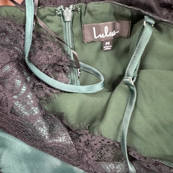 NWT Lulus Love You Most Dark Green Satin Lace Midi Slip Dress - Picture 7 of 9